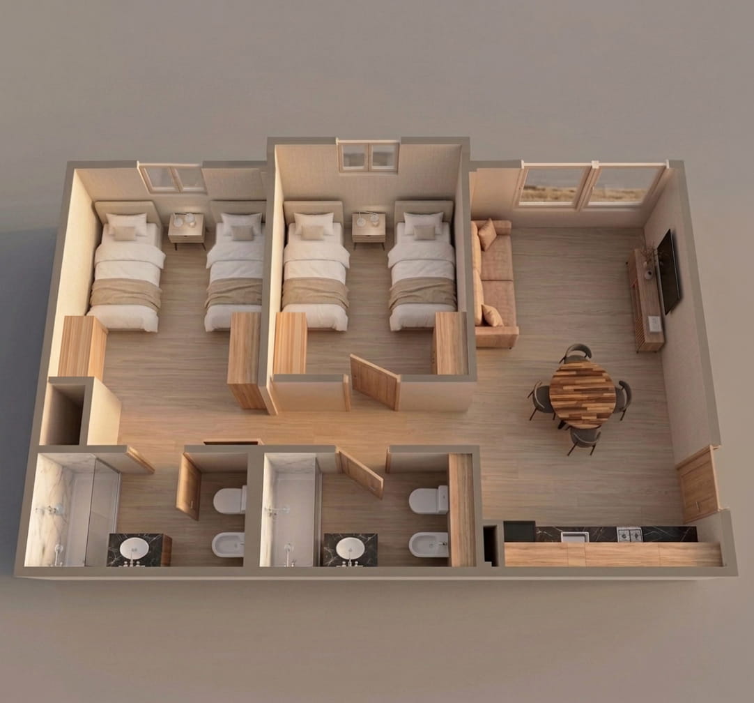 Plano 3D de la unidad modelo